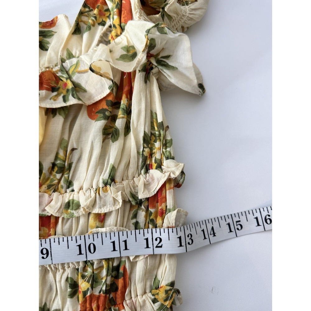 Doen Clarinet Maxi Dress Women Small Floral Orange Smocked Short Sleeve Romantic - Picture 12 of 14